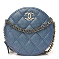 Chanel Iridescent Caviar Quilted Round Clutch With Chain Blue