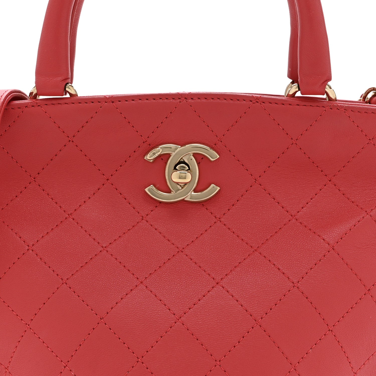 Chanel Calfskin Stitched Chain Bucket Bag Coral