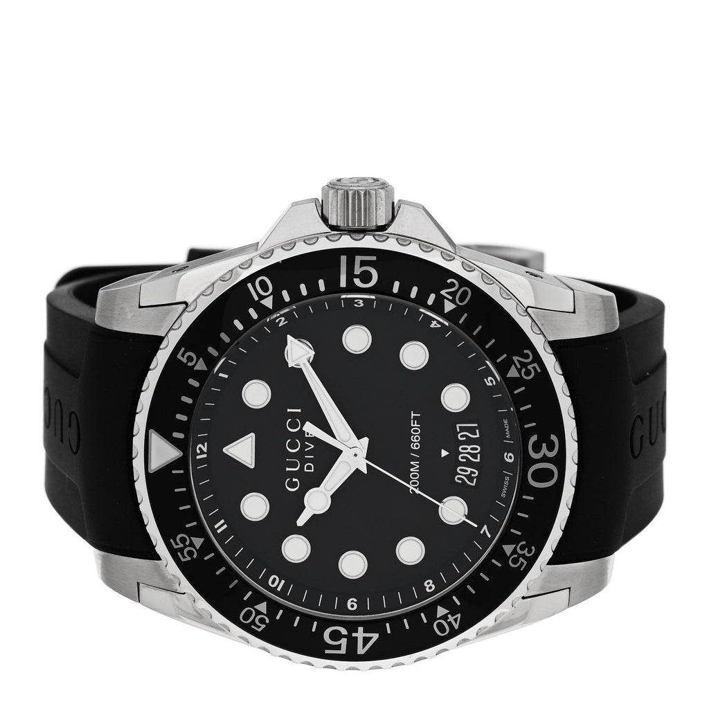 Gucci Stainless Steel Rubber 45mm Dive Quartz Watch Black