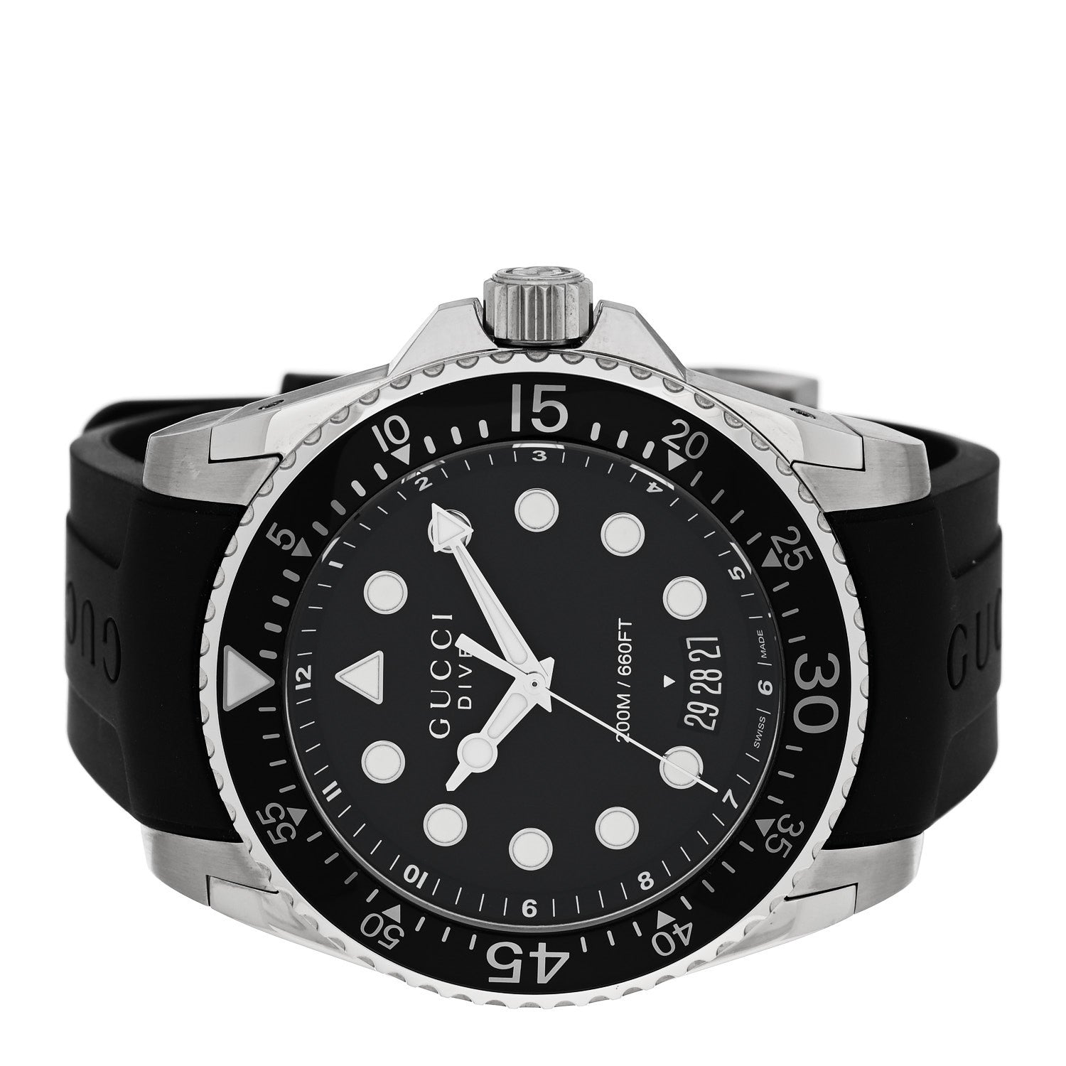 Gucci Stainless Steel Rubber 45mm Dive Quartz Watch Black