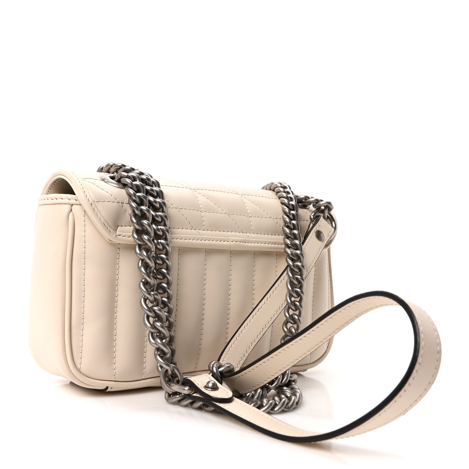 Gucci Calfskin Matelasse Aria Mini GG Marmont Shoulder Bag Mystic White