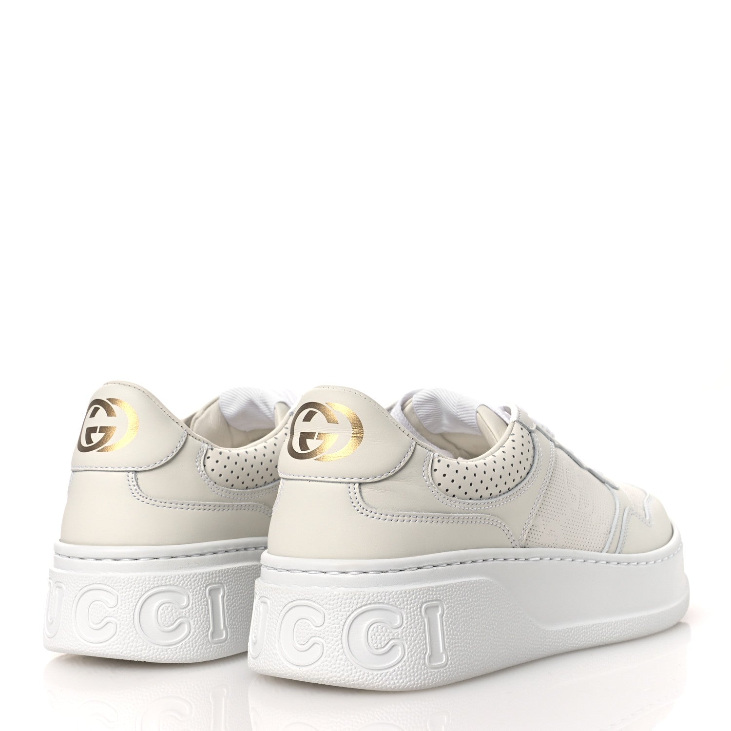 Gucci Calfskin GG Tennis Embossed Perforated Womens Platform 55mm Sneakers 40.5 Great White