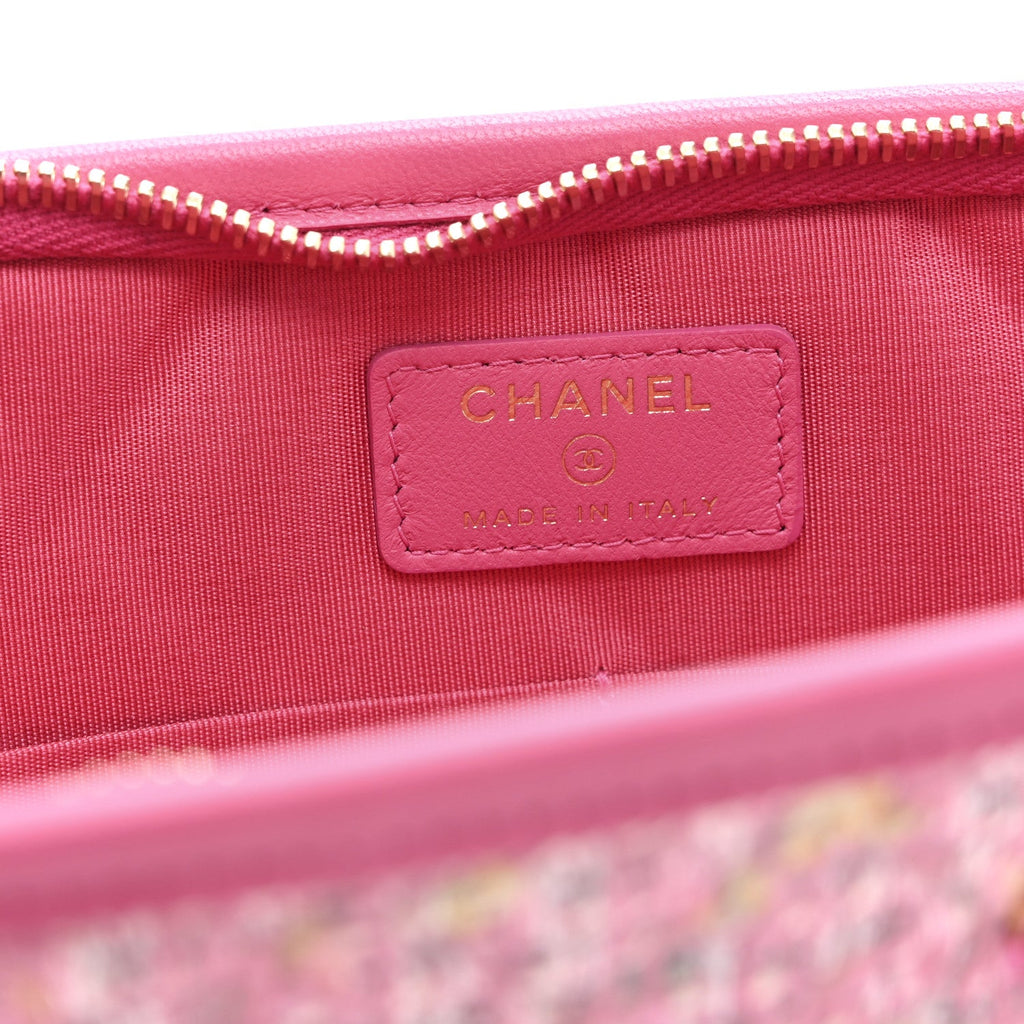 Chanel Tweed PVC Lambskin Wristlet Pouch Pink