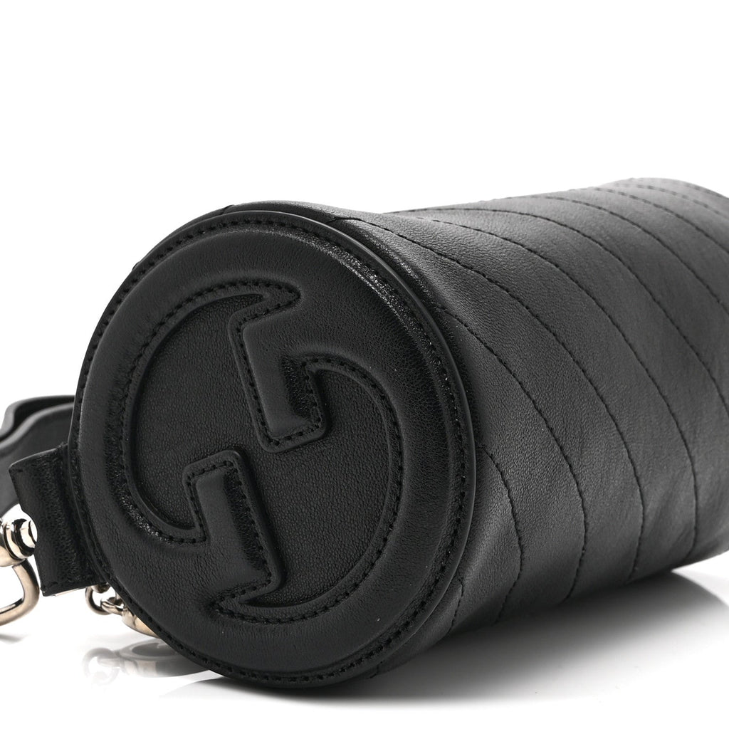 Gucci Sakai Be Green Calfskin Diagonal Stitched Mini Blondie Barrel Shoulder Bag Black