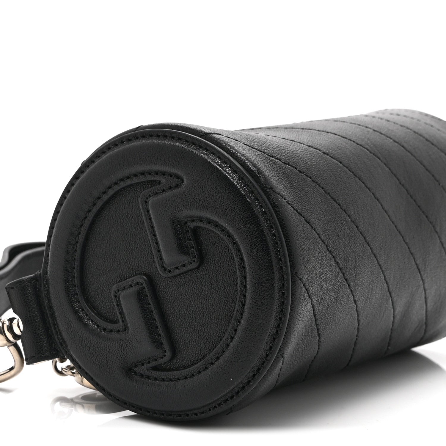 Gucci Sakai Be Green Calfskin Diagonal Stitched Mini Blondie Barrel Shoulder Bag Black