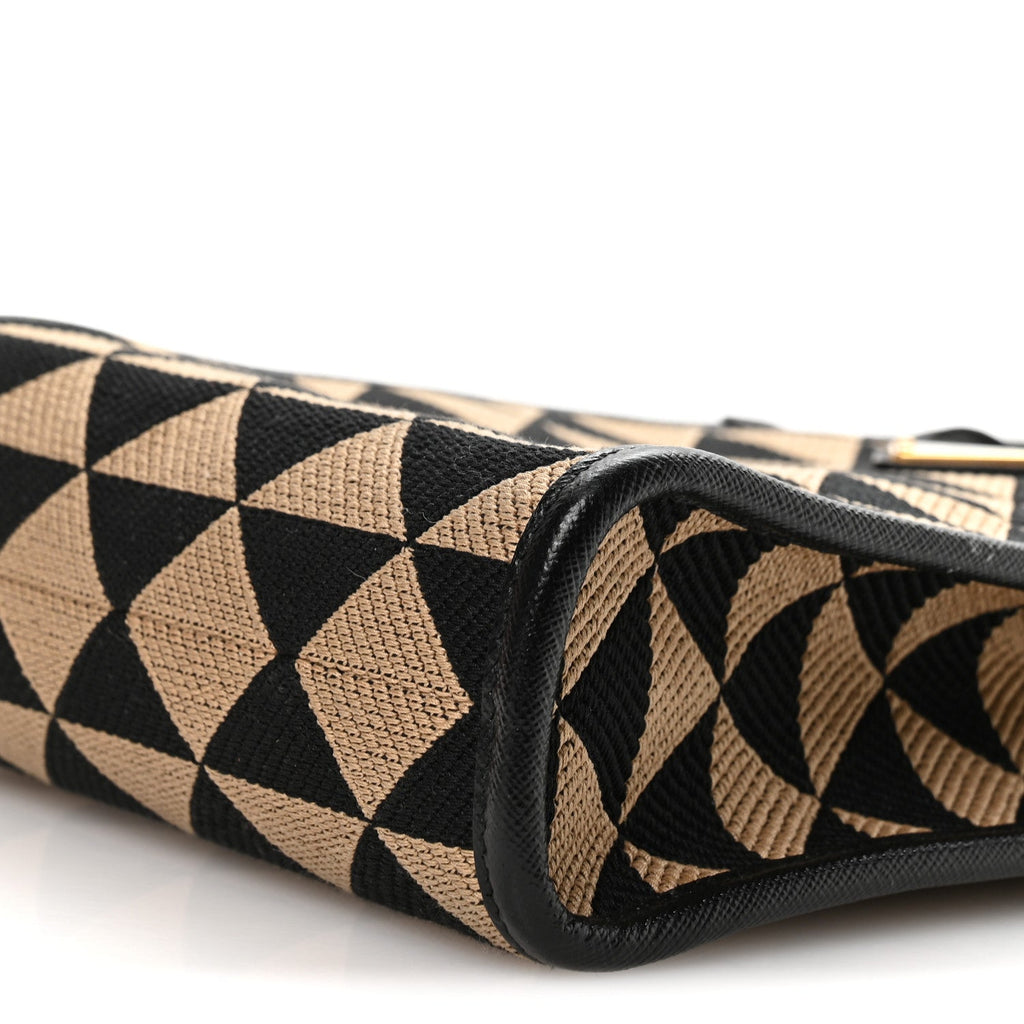 Prada Jacquard Saffiano Triangolo Symbole Embroidered Mini Tote Black Corda