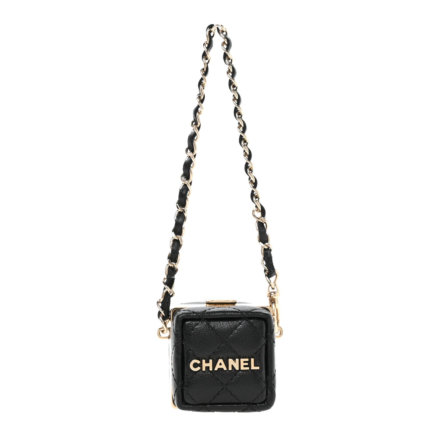 Lambskin Quilted Cube Mini Bag Charm Black