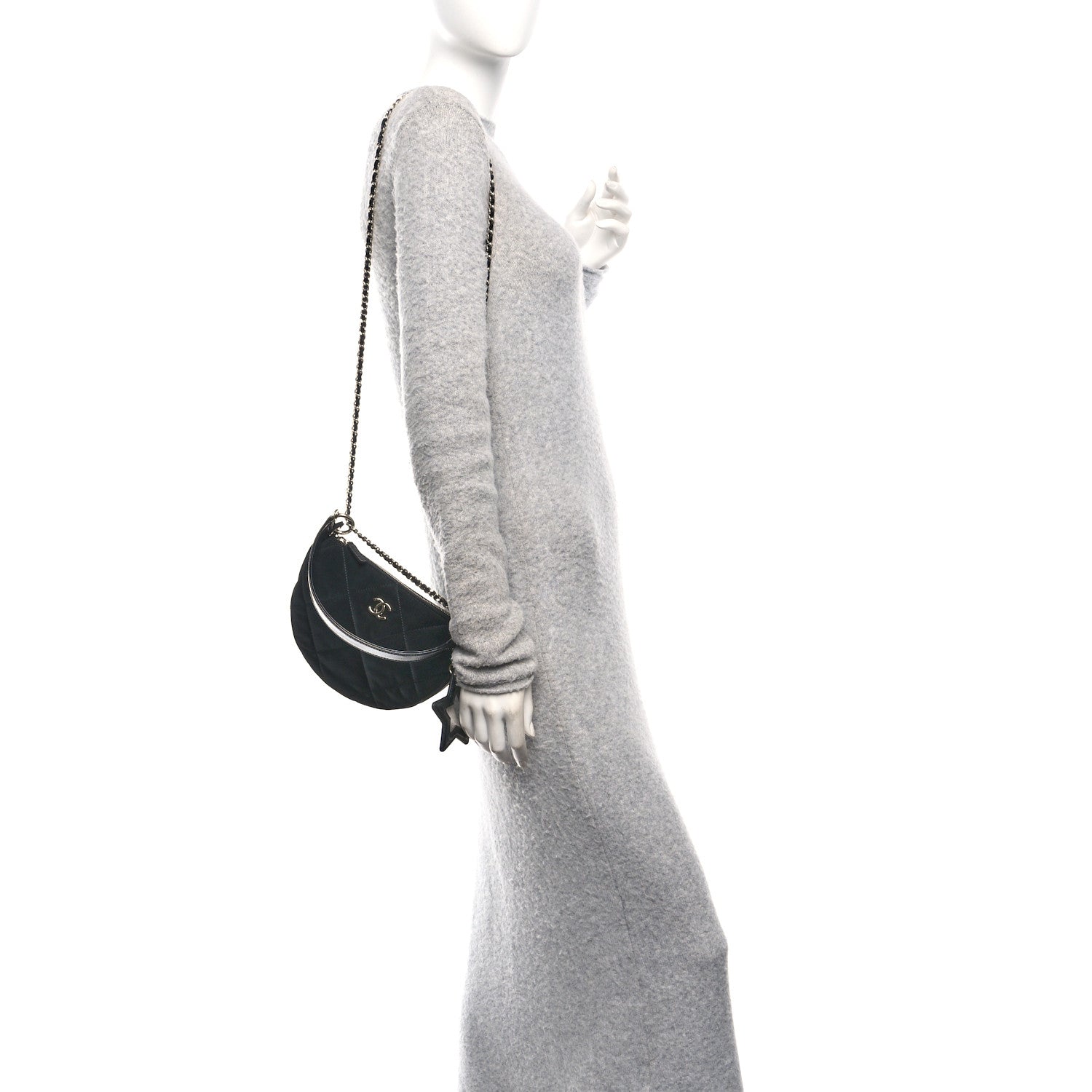 Chanel Velvet Effect Nylon Shiny Crumpled Calfskin Coco Neige Quilted Clutch With Chain Black