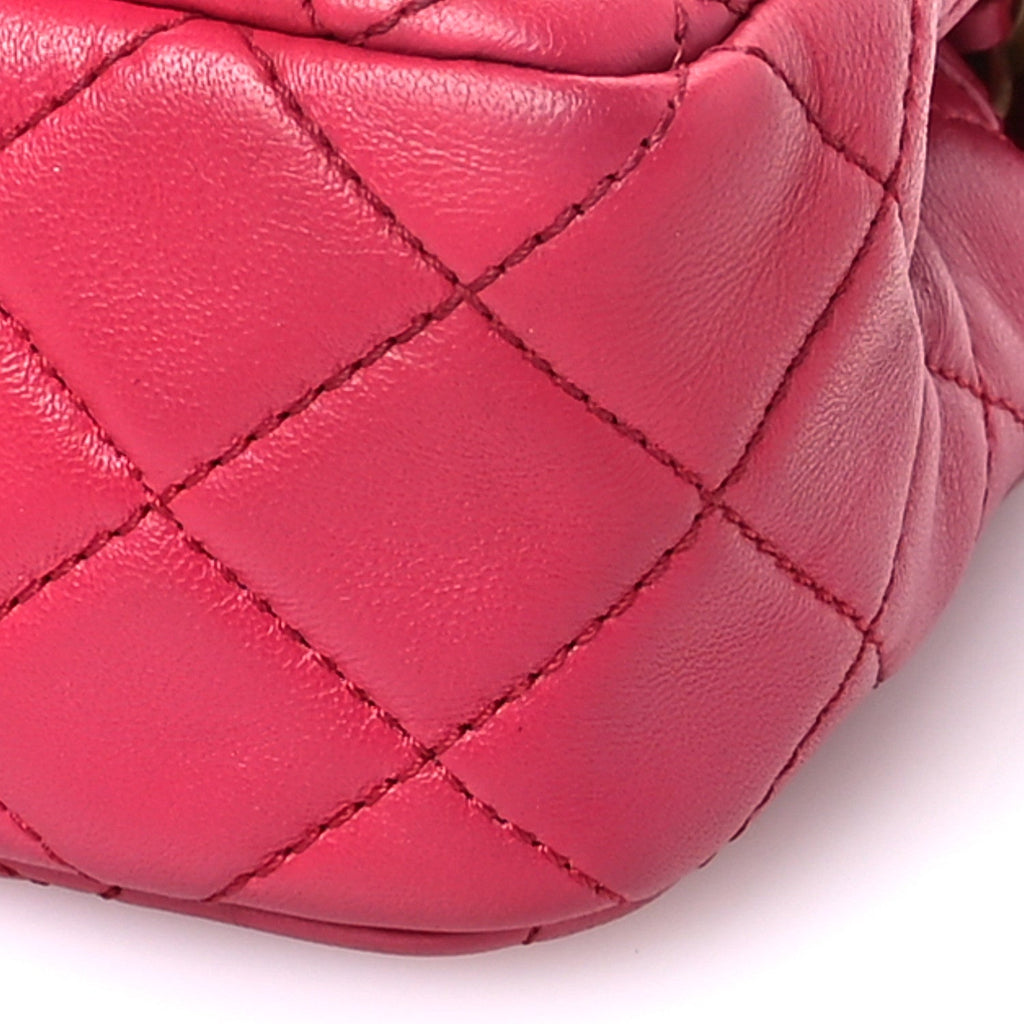 Chanel Lambskin Quilted Mini Rectangular Pearl Crush Flap Fuchsia