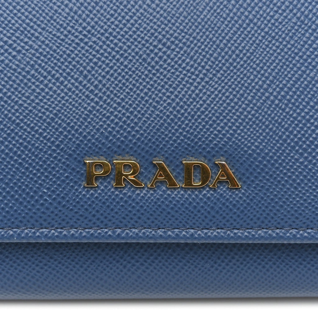Prada Saffiano Bi-Color Metal Continental Flap Wallet Cobalto Black