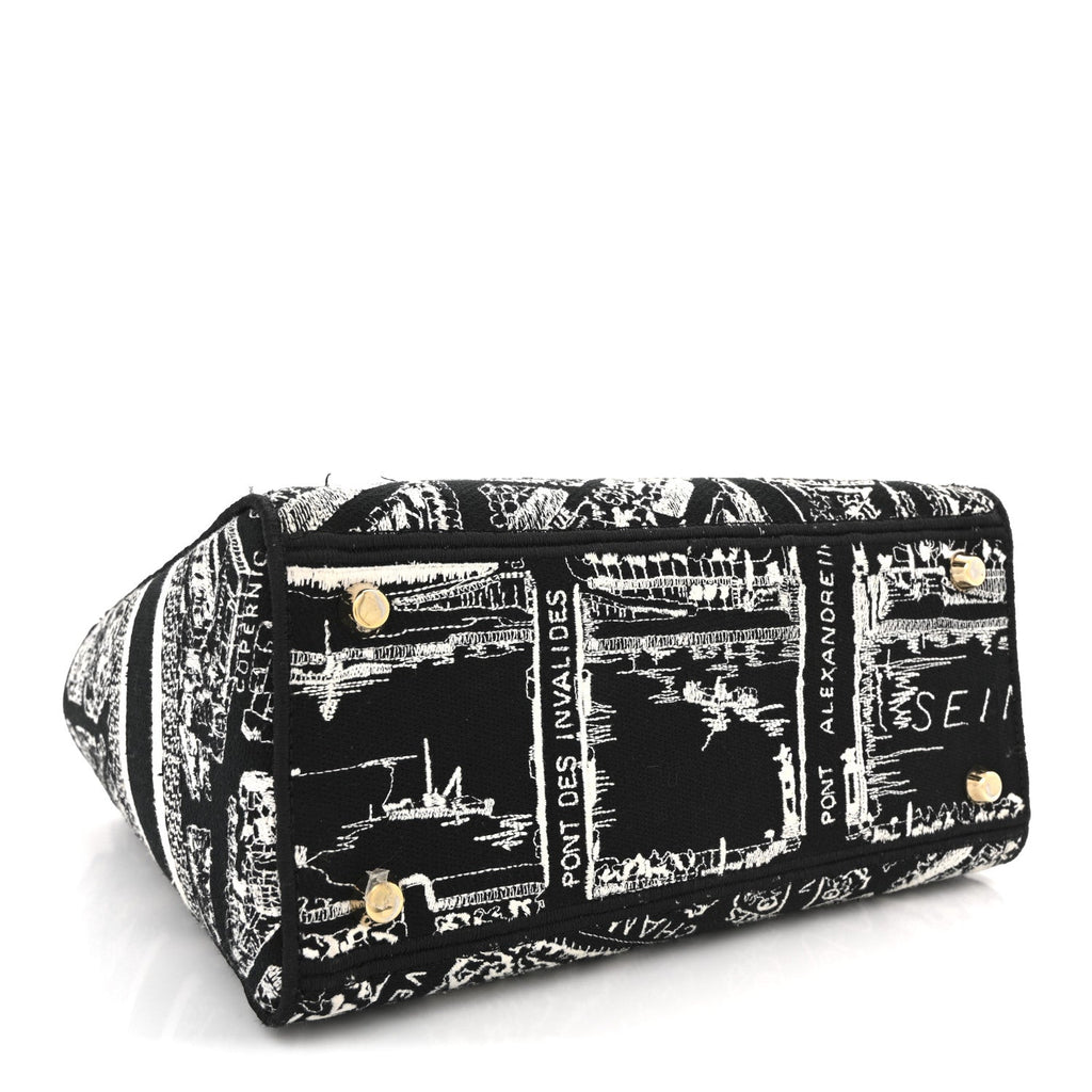 Christian Dior Canvas Embroidered Medium Plan de Paris Lady D-Lite Black White