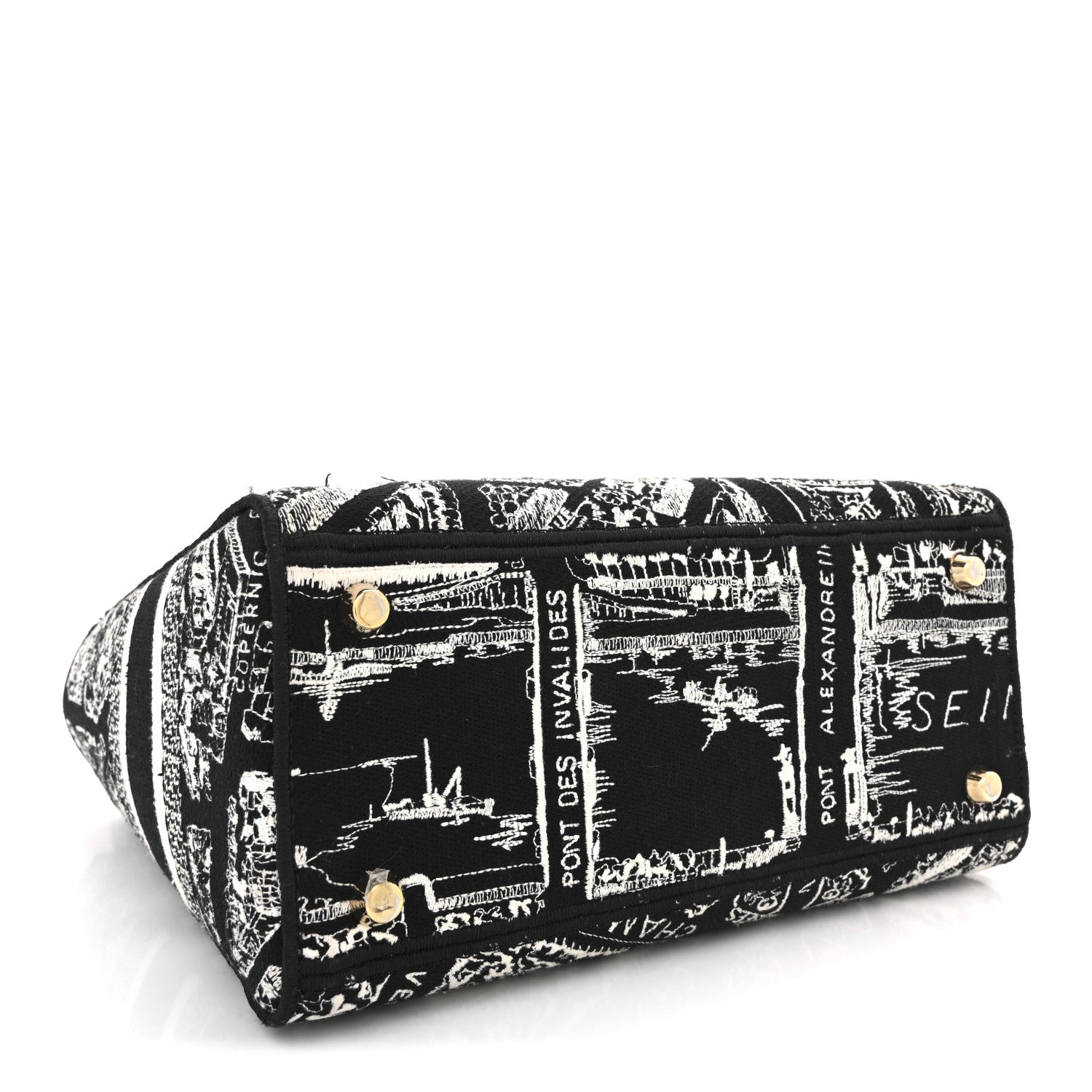 Christian Dior Canvas Embroidered Medium Plan de Paris Lady D-Lite Black White