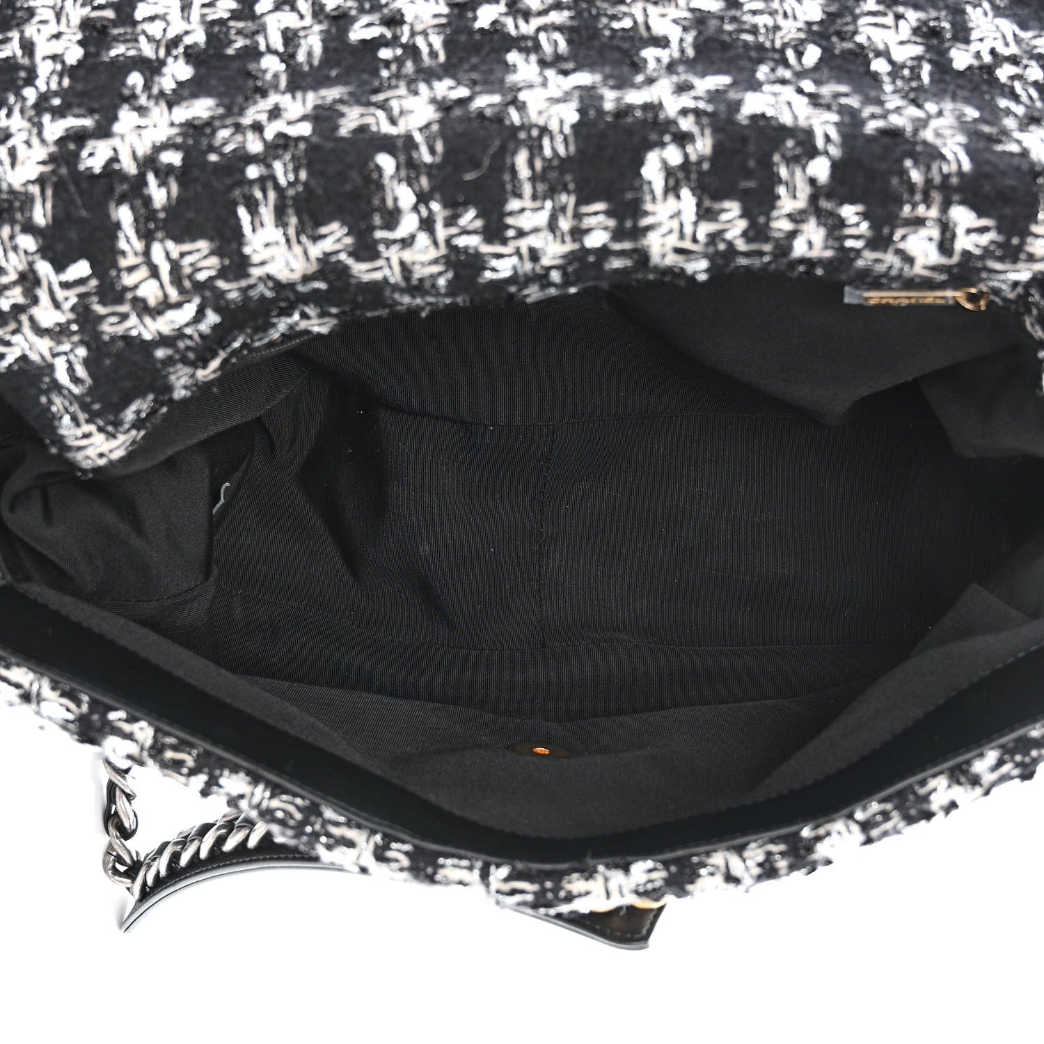 Chanel Tweed Quilted Maxi Chanel 19 Flap Black Silver Ecru