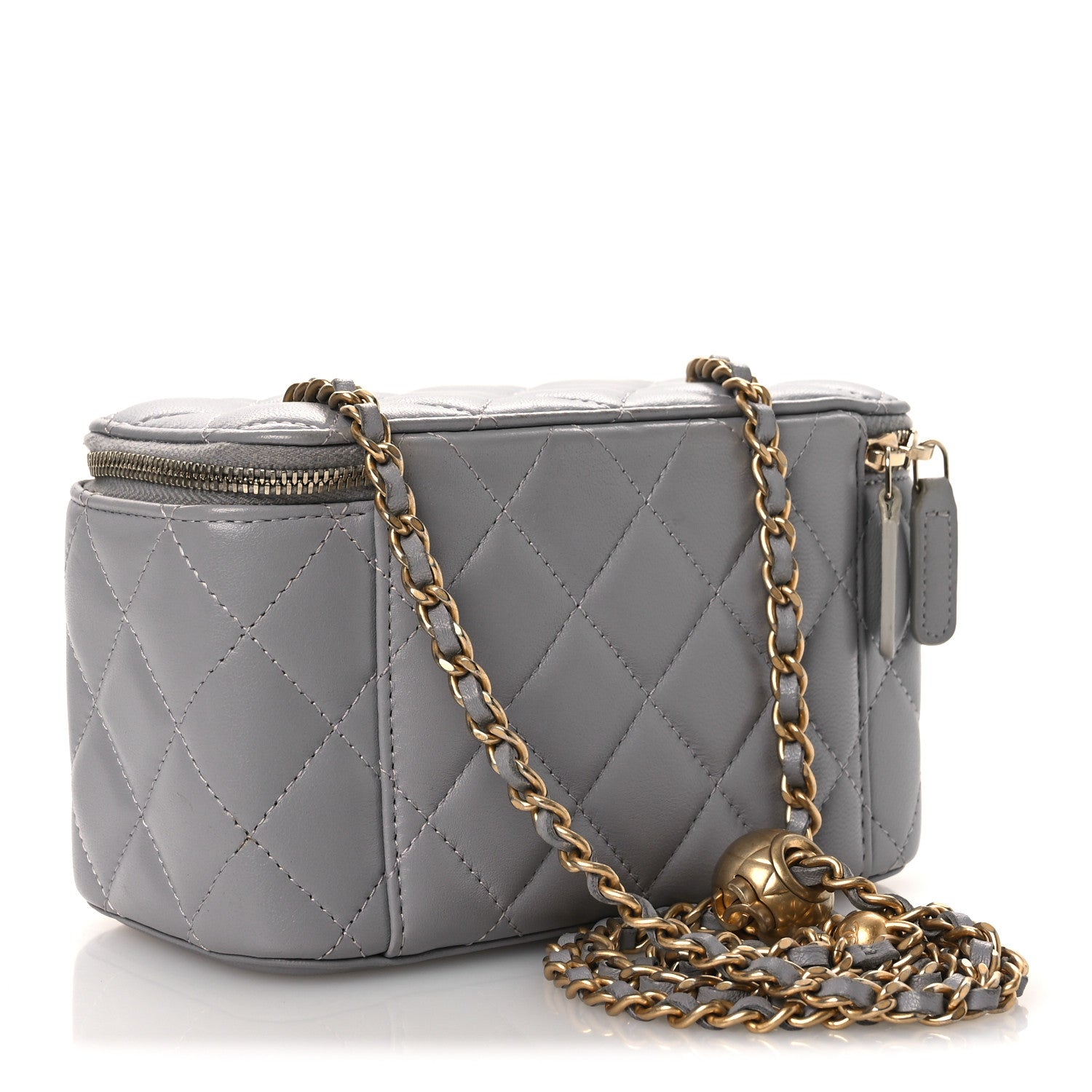 Chanel Lambskin Quilted Small Pearl Crush Vanity Case With Chain Grey