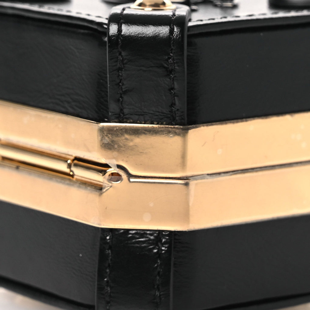 Chanel Shiny Crumpled Calfskin Minaudiere Clutch With Chain Black