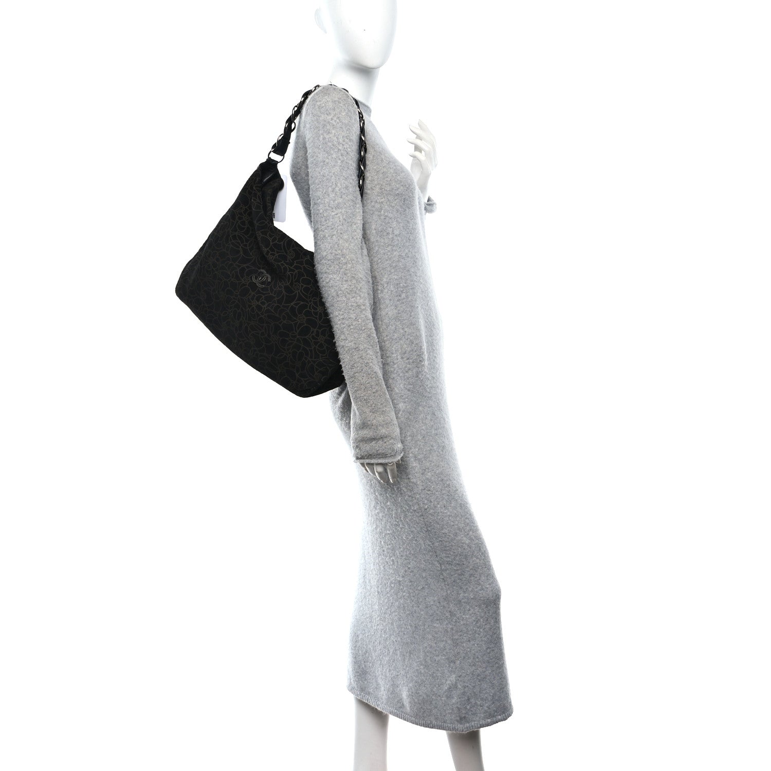 Chanel Suede Camellia Hobo Bag Black