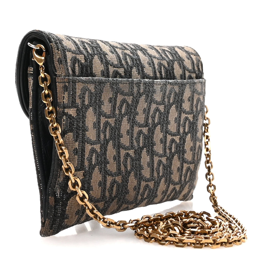 Christian Dior Oblique Saddle Chain Long Wallet  Blue