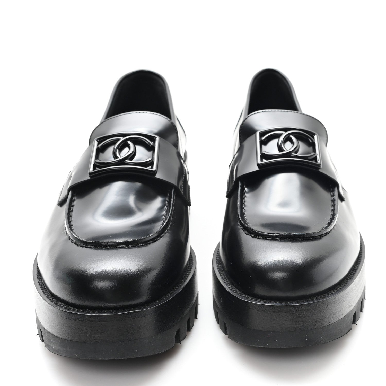 Calfskin Metal CC Loafers 40.5 Black