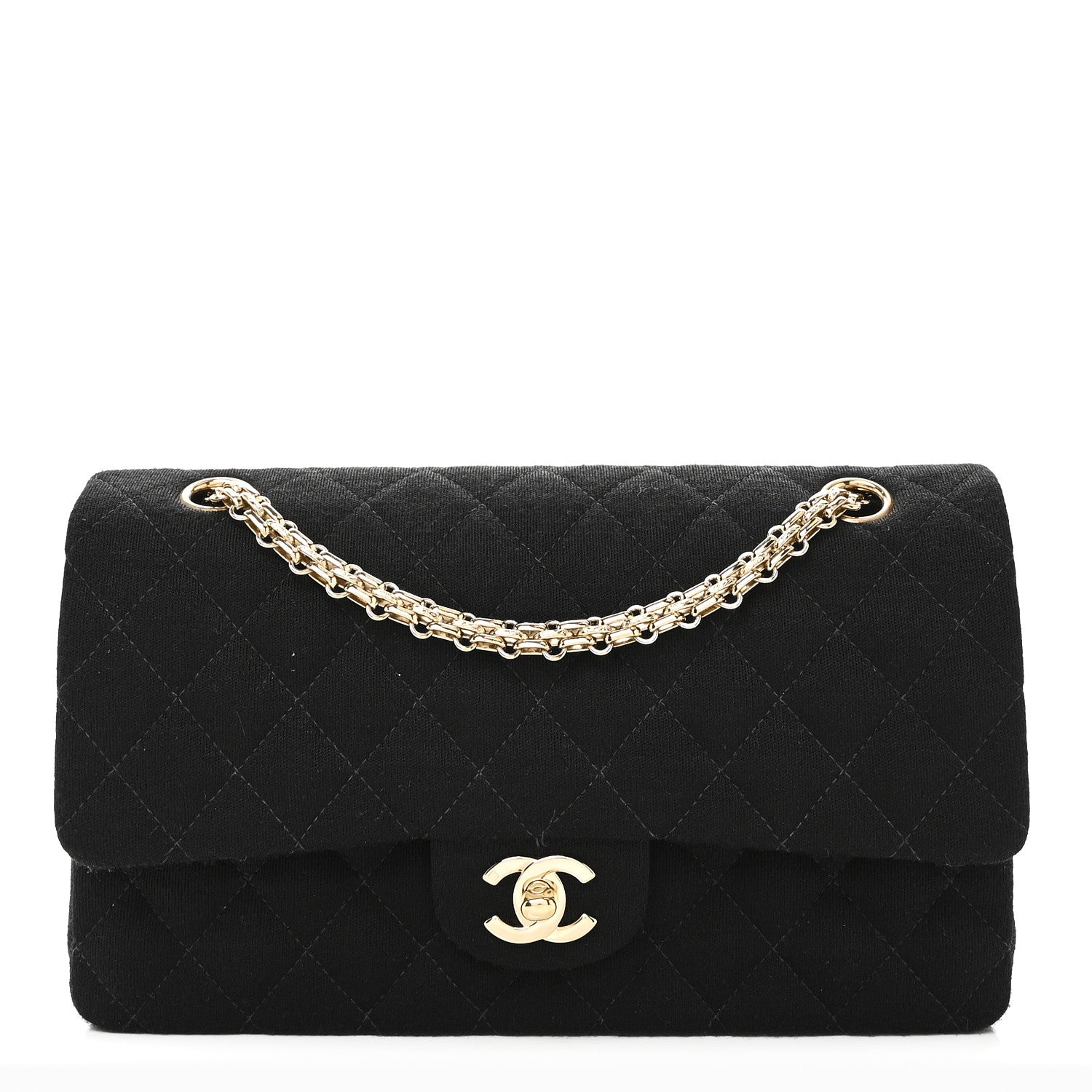 Chanel Jersey Quilted Medium Bijoux Chain Double Flap Black