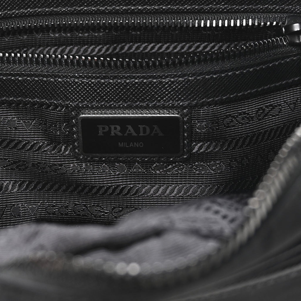 Prada Re-Nylon Vela Saffiano Pocket Double Zip Shoulder Bag Black