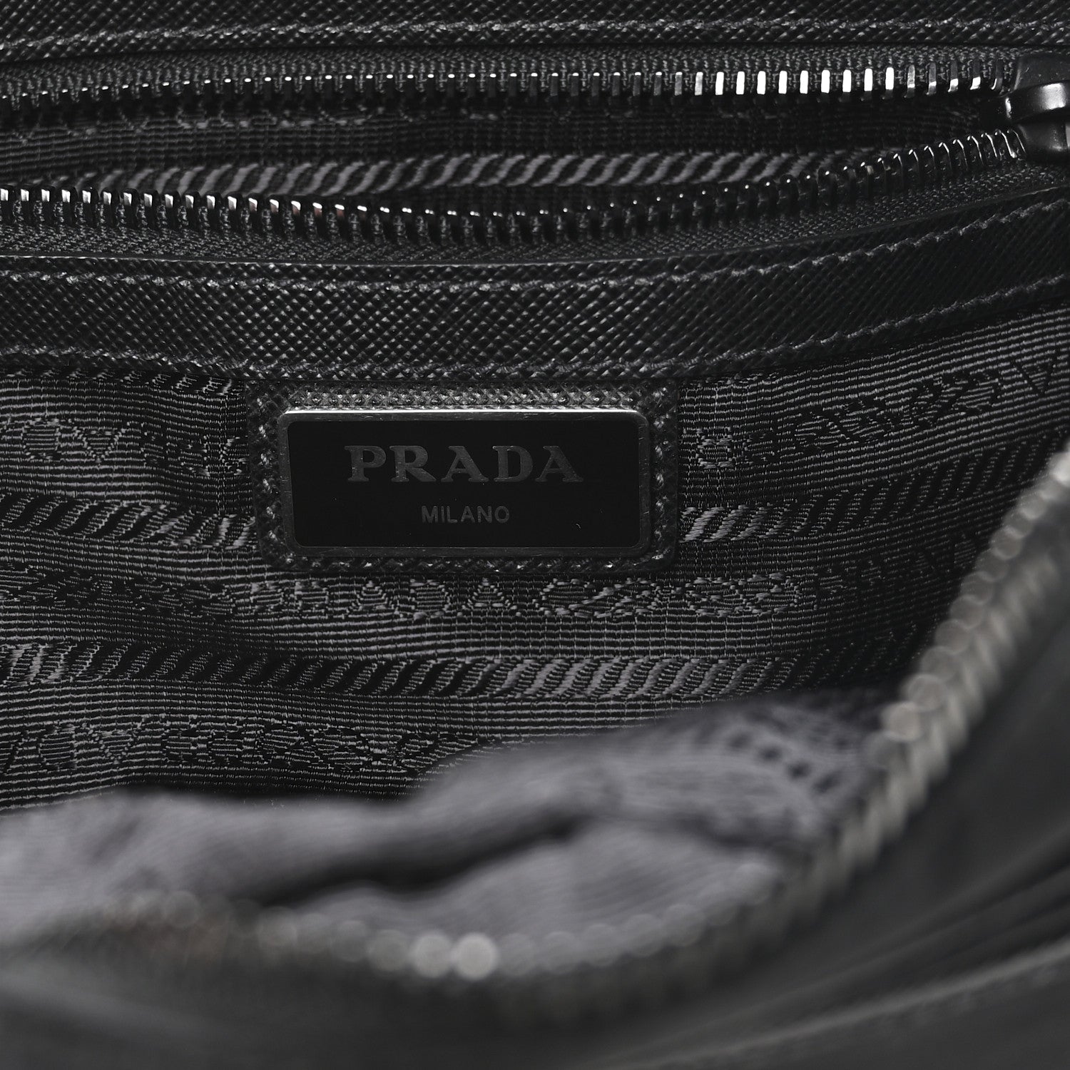 Prada Re-Nylon Vela Saffiano Pocket Double Zip Shoulder Bag Black