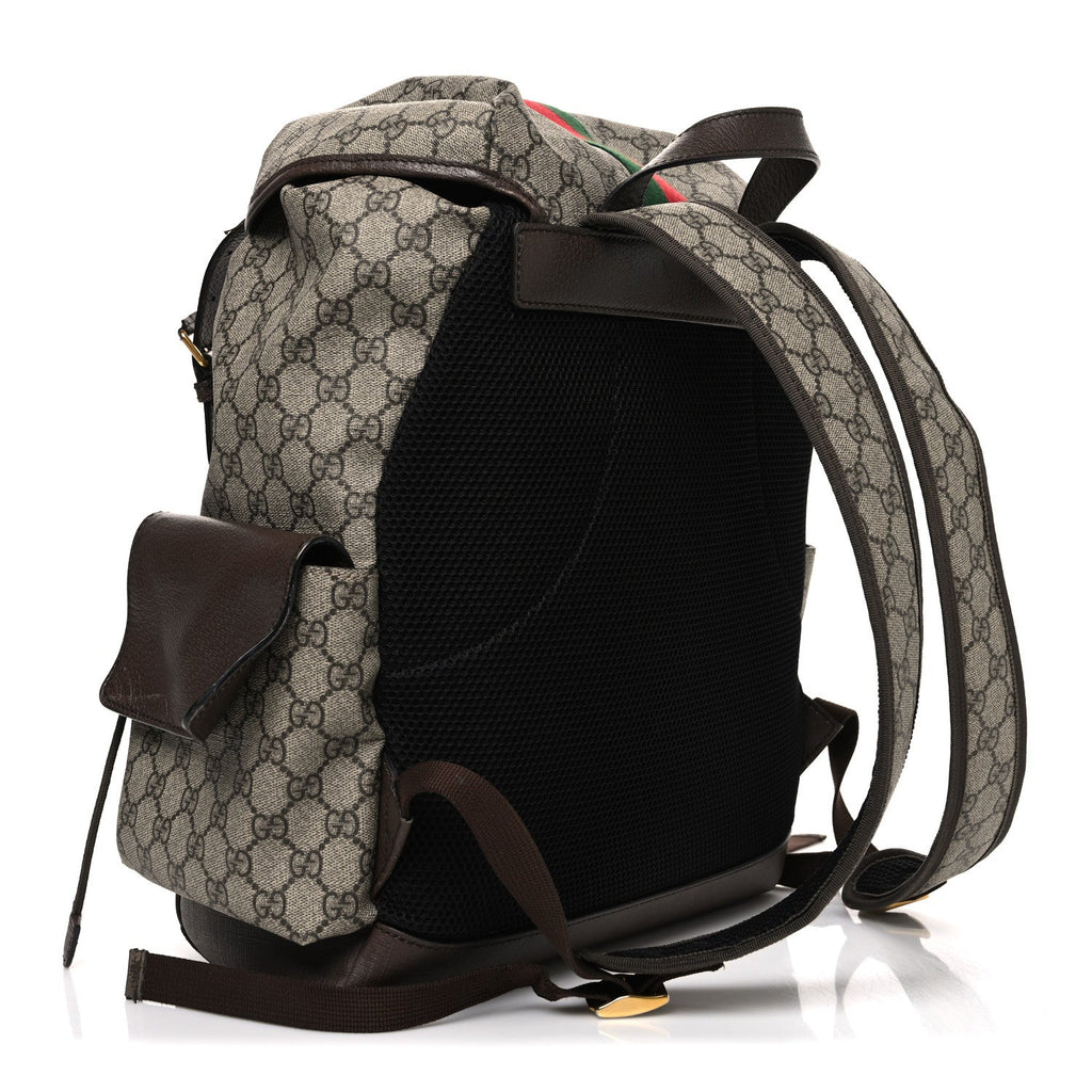 Gucci GG Supreme Monogram Medium Ophidia Double Buckle Backpack Brown