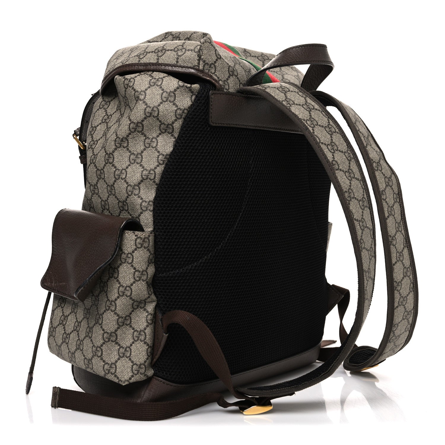 Gucci GG Supreme Monogram Medium Ophidia Double Buckle Backpack Brown