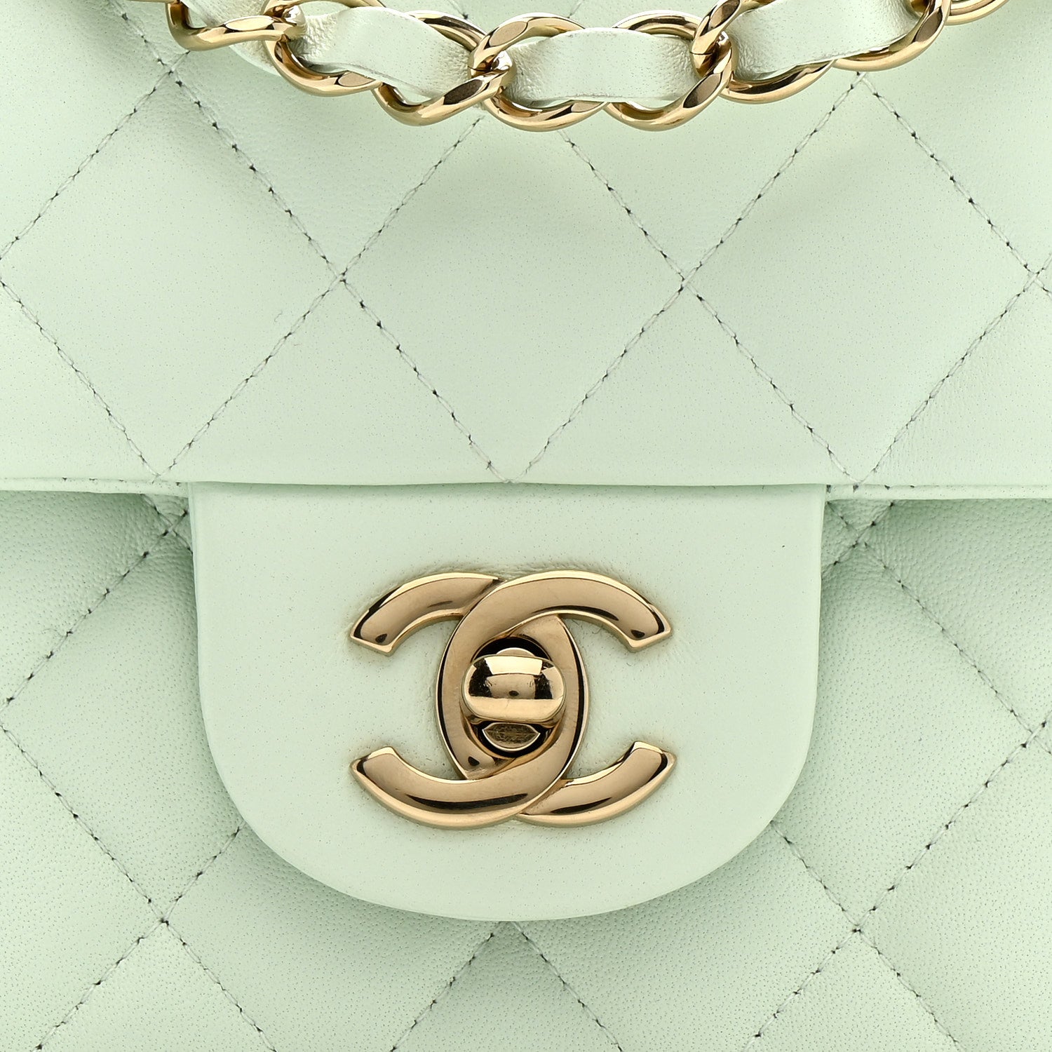 Chanel Lambskin Quilted Mini Rectangular Flap Light Green