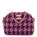 Chanel Tweed Quilted Mini Clutch With Chain Purple