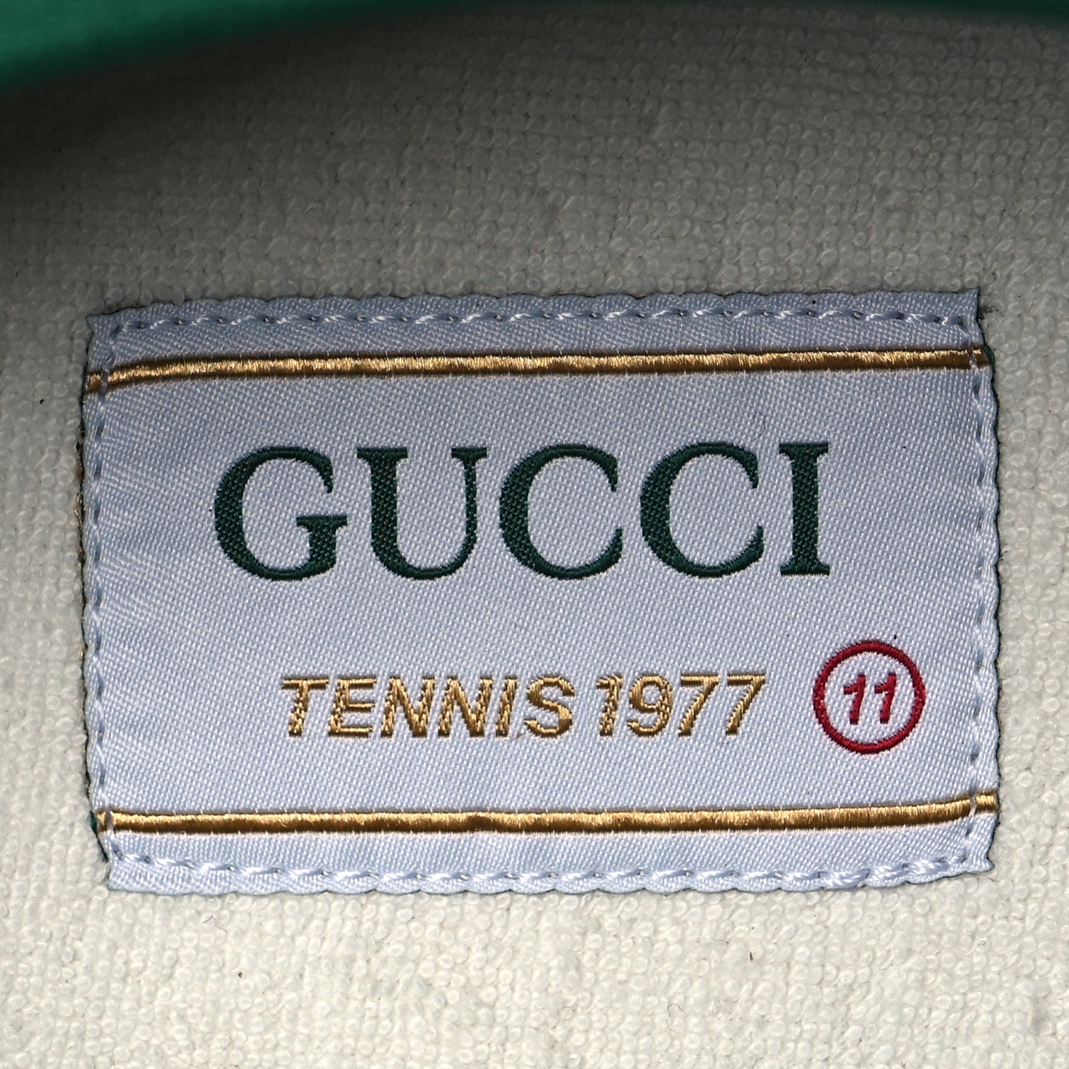 Gucci GG Monogram Web Mens 1977 Tennis Sneakers 11 Beige Ebony Mystic White Vert