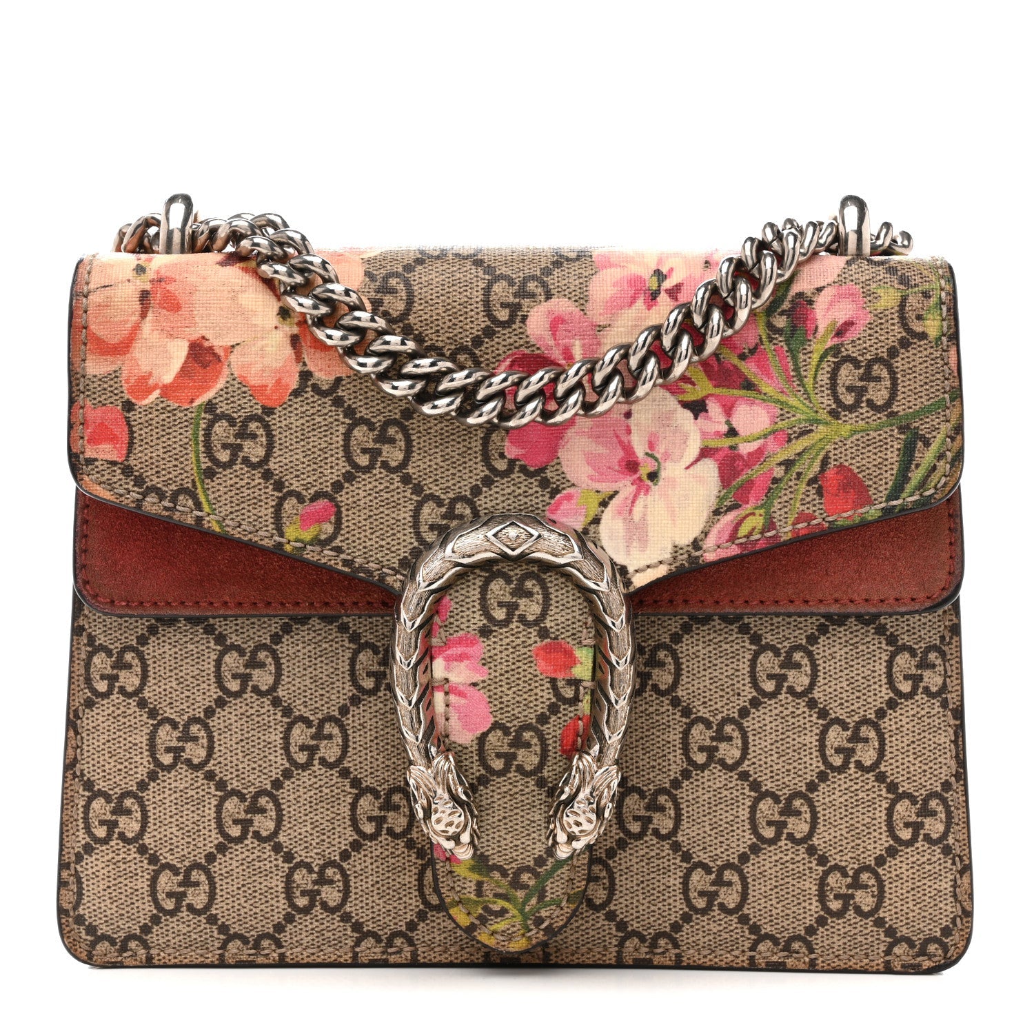 Gucci GG Supreme Monogram Blooms Mini Dionysus Shoulder Bag Beige Multicolor Dry Rose