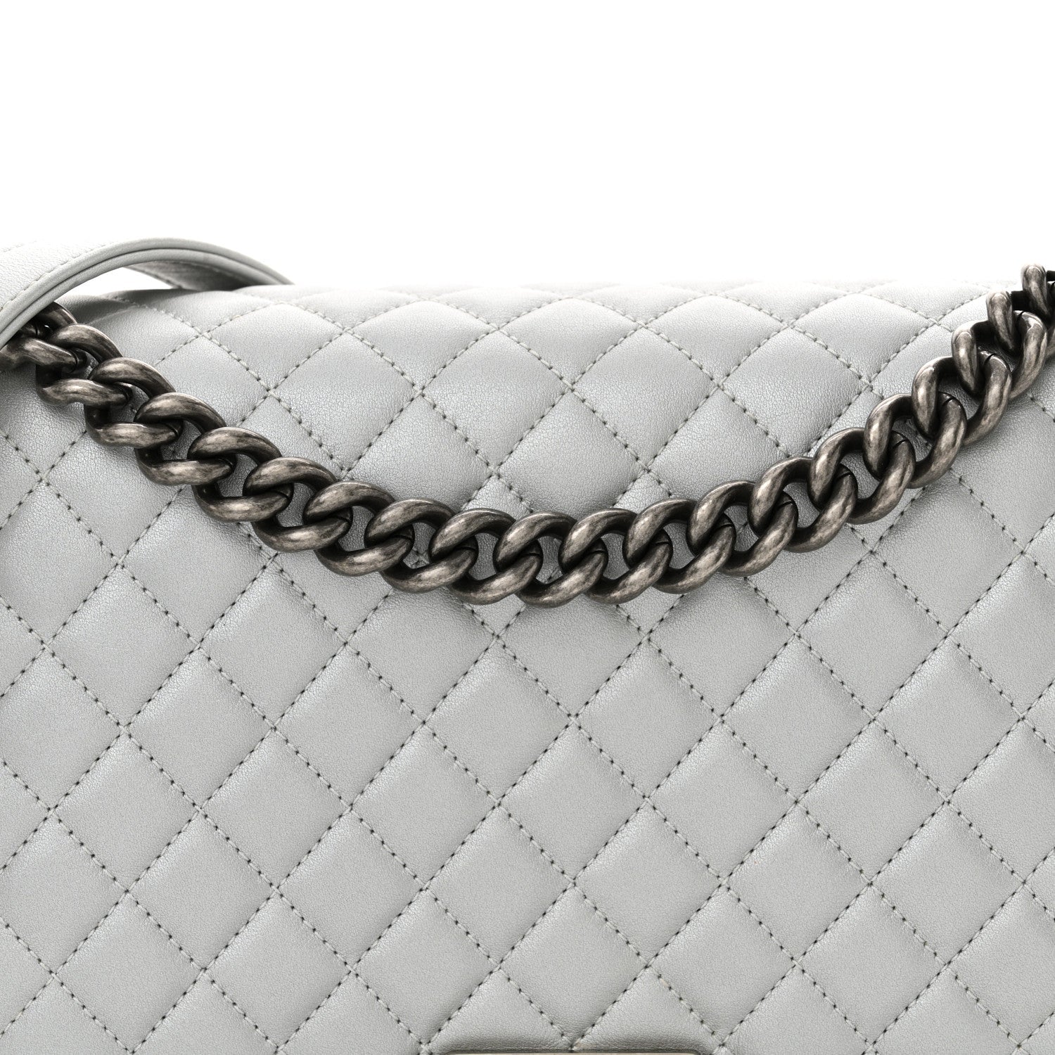 Chanel Metallic Calfskin Quilted New Medium Plexiglass Boy Flap Silver
