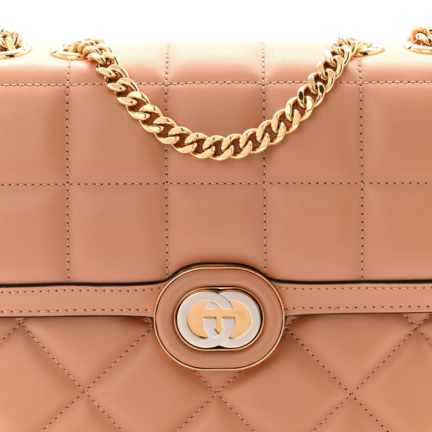Gucci Calfskin Quilted Small Deco Shoulder Bag Camelia