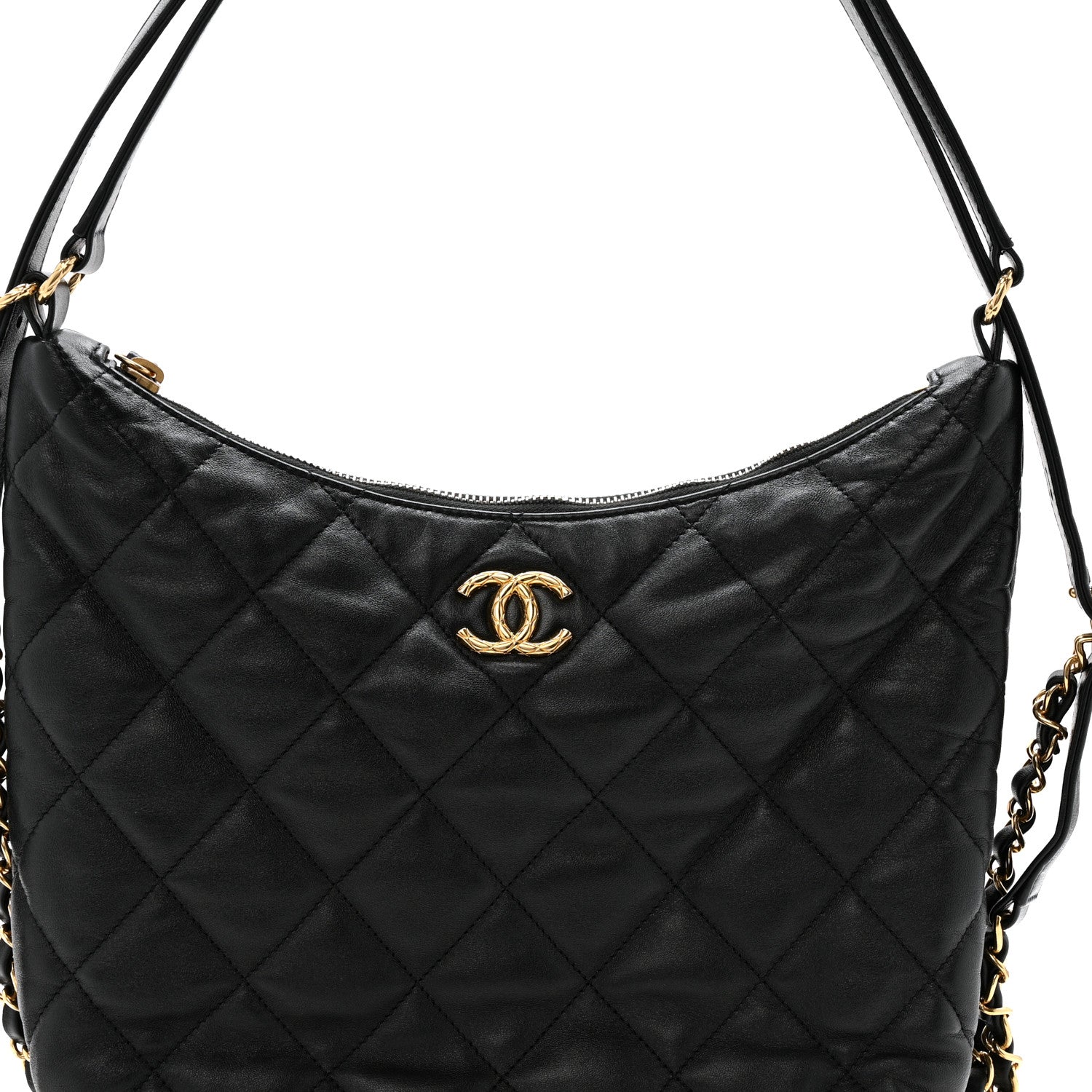 Chanel Lambskin Quilted Maxi Hobo Black