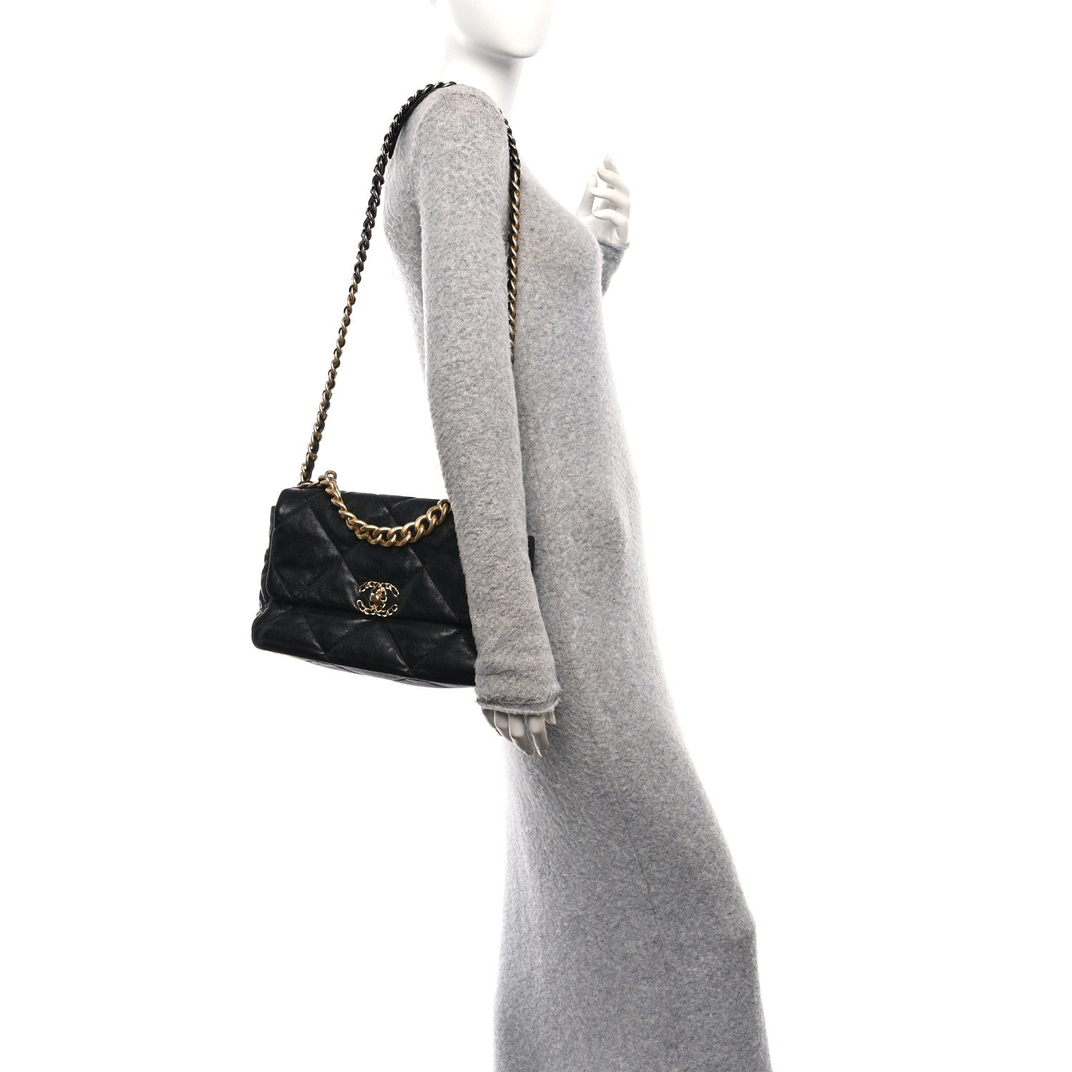Chanel Goatskin Quilted Large Chanel 19 Flap Black