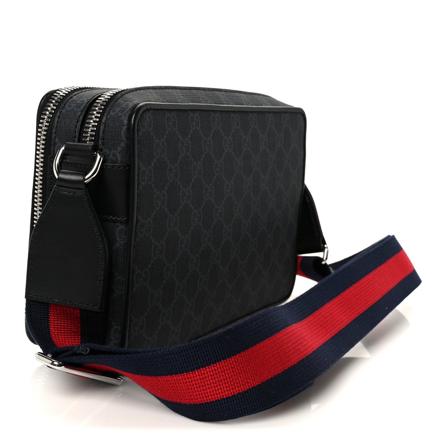 Gucci GG Supreme Monogram Calfskin Web Medium Messenger Bag Black Grey