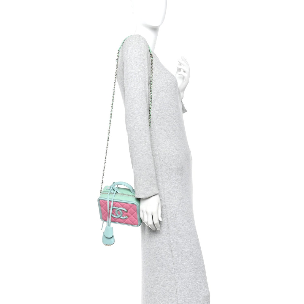 Chanel Caviar Quilted Small CC Filigree Vanity Case Pink Green Blue