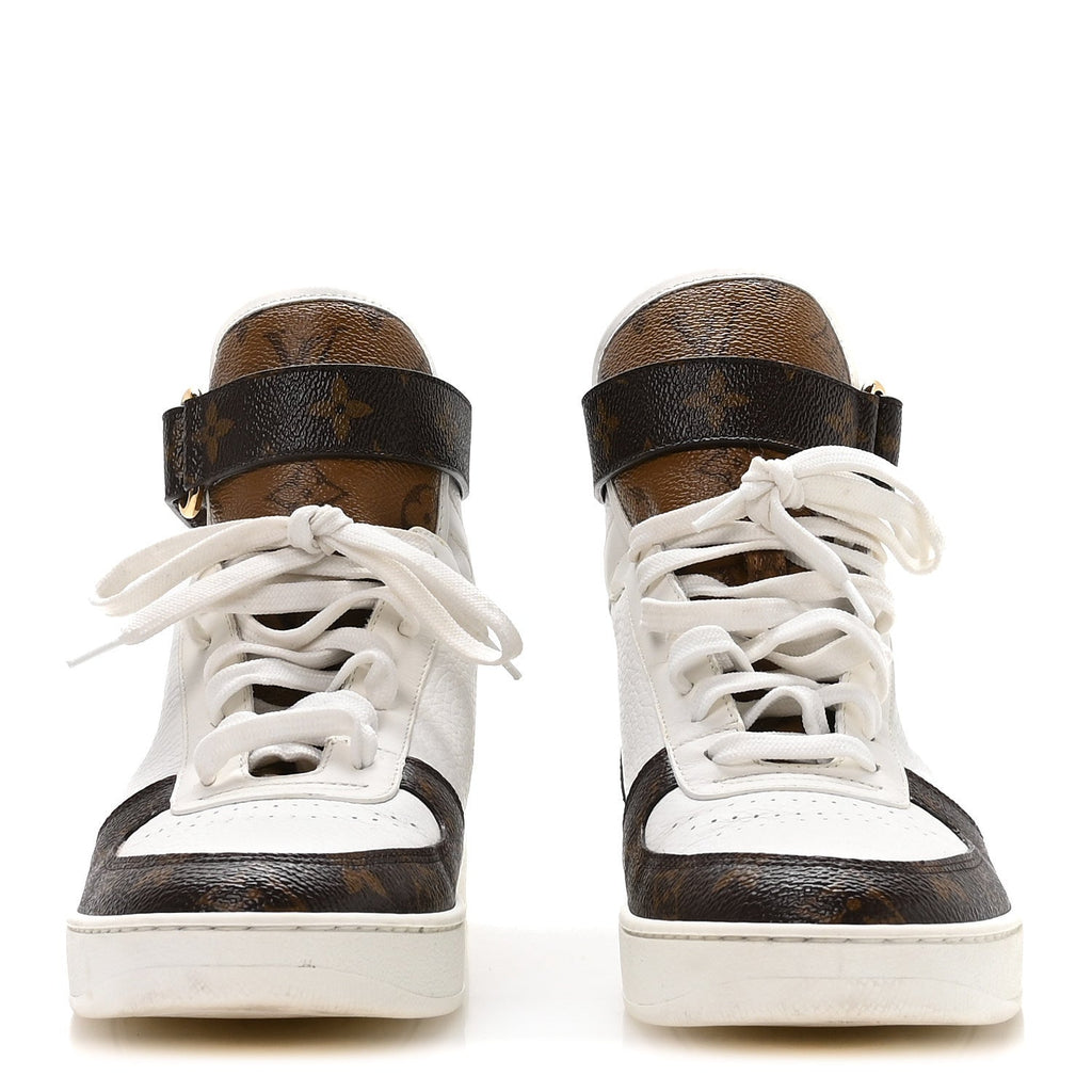 Louis Vuitton Grained Calfskin Monogram Boombox Sneaker Boots 39 White