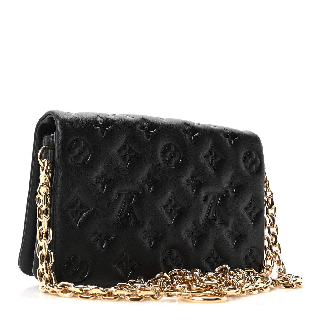 Louis Vuitton Lambskin Embossed Monogram Pochette Coussin Black