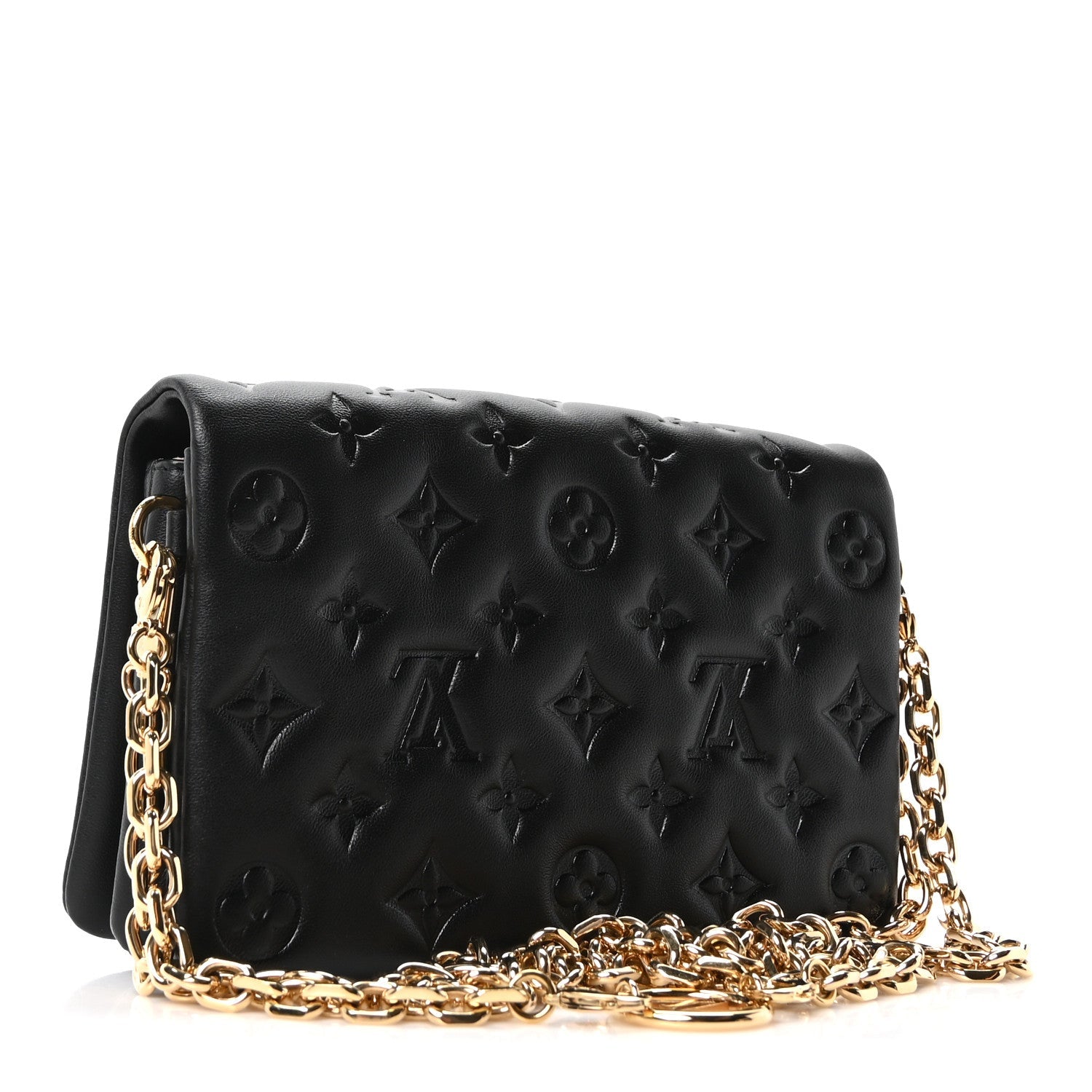 Louis Vuitton Lambskin Embossed Monogram Pochette Coussin Black