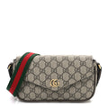 Gucci GG Supreme Monogram Textured Dollar Calfskin Web Mini Ophidia Envelope Shoulder Bag Beige Ebony New Acero