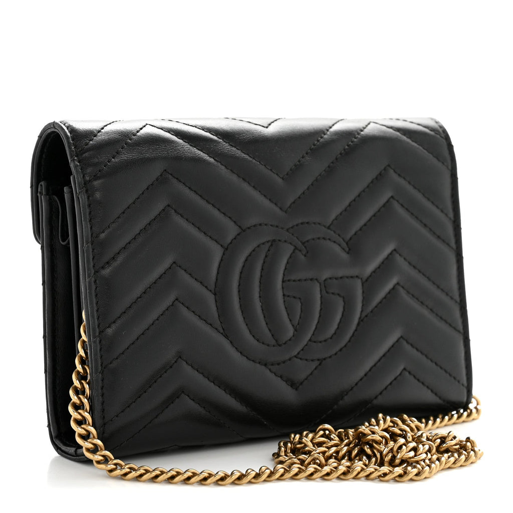 Gucci Calfskin Matelasse GG Marmont Chain Wallet Black