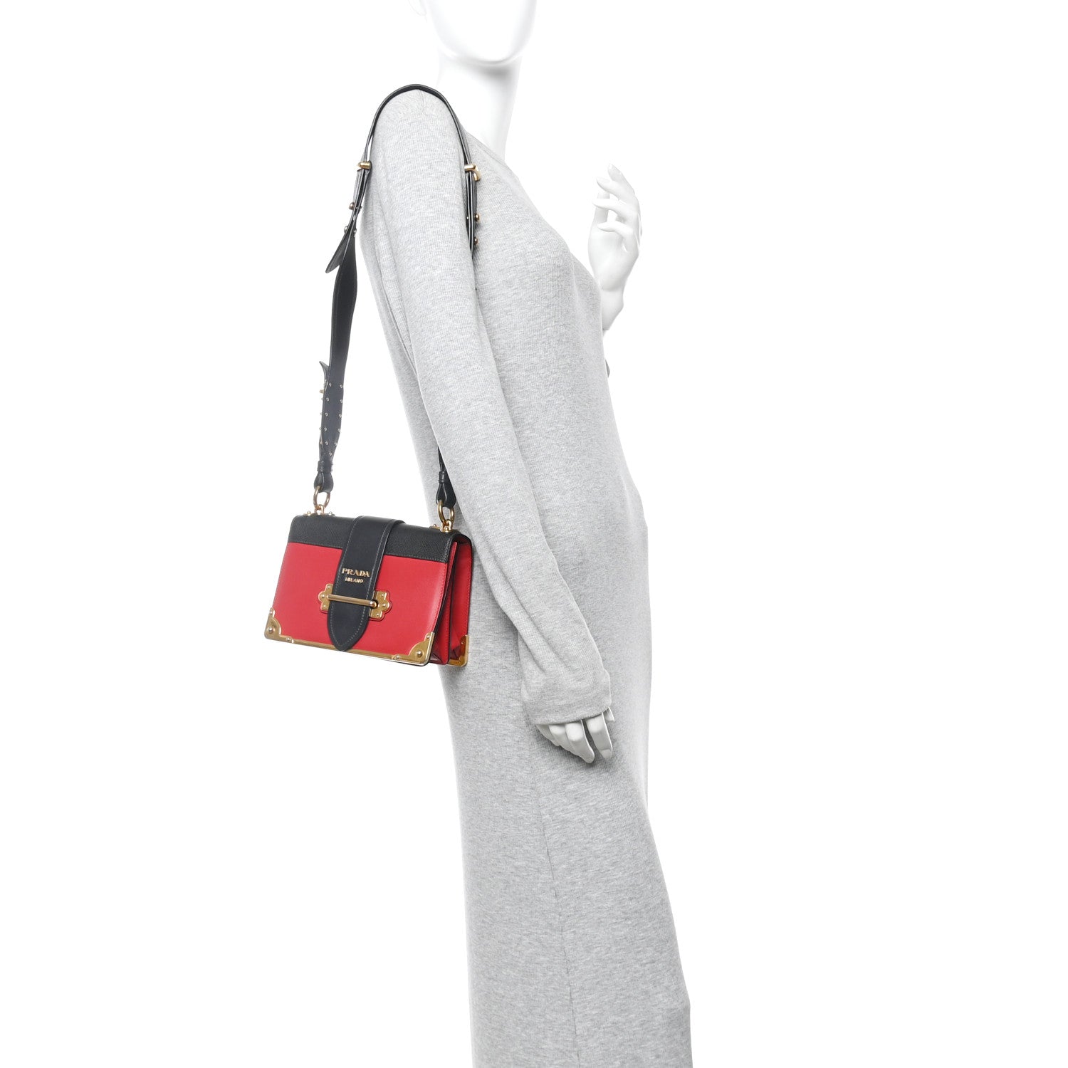 Prada City Calfskin Saffiano Cahier Bag Fuoco Black