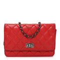 Chanel Glazed Calfskin Quilted Reissue Wallet On Chain WOC Red