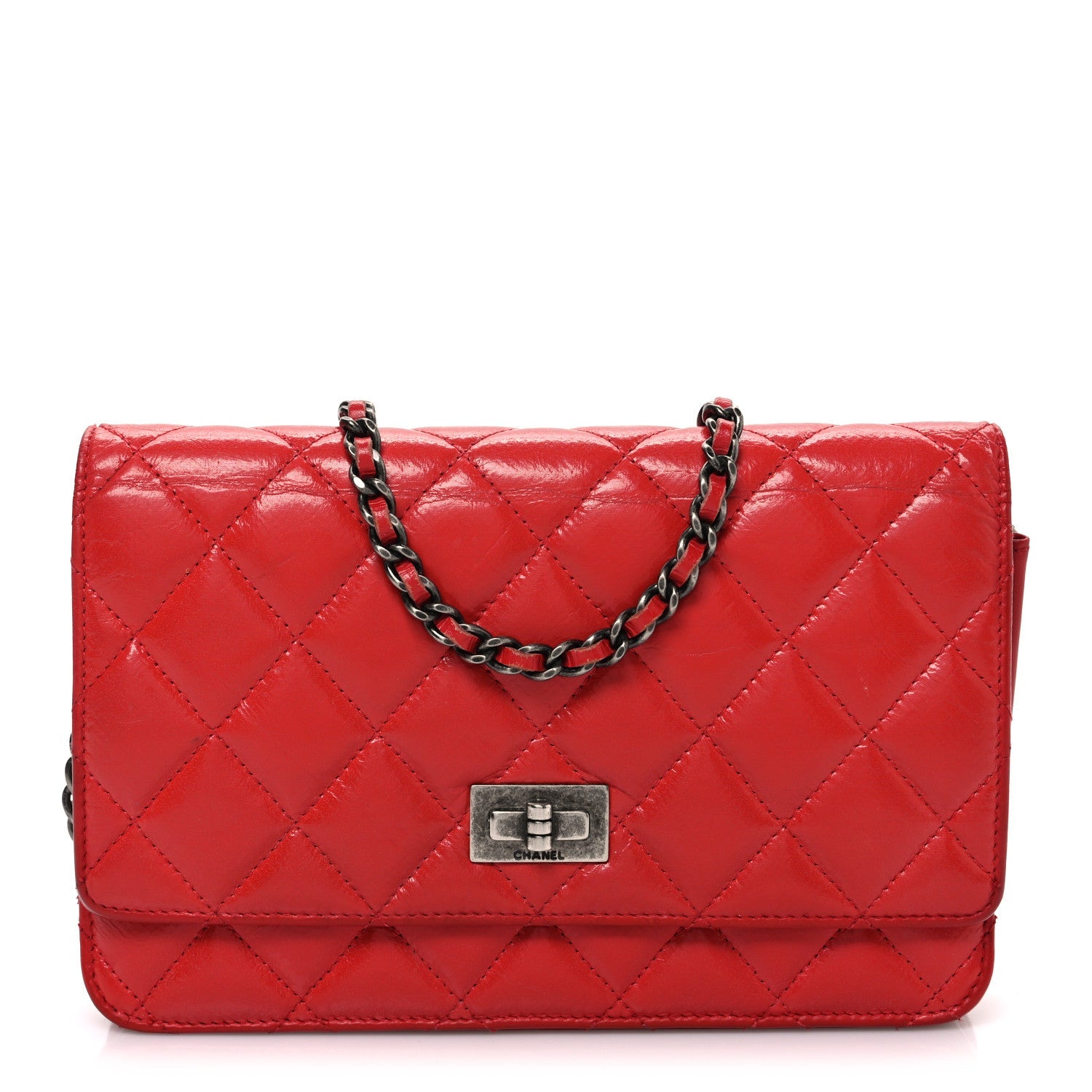 Chanel Glazed Calfskin Quilted Reissue Wallet On Chain WOC Red