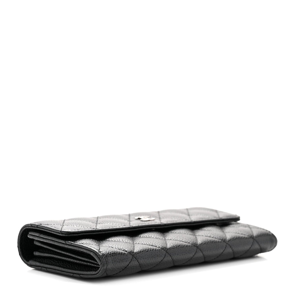 Caviar Quilted Large Gusset Flap Wallet Black