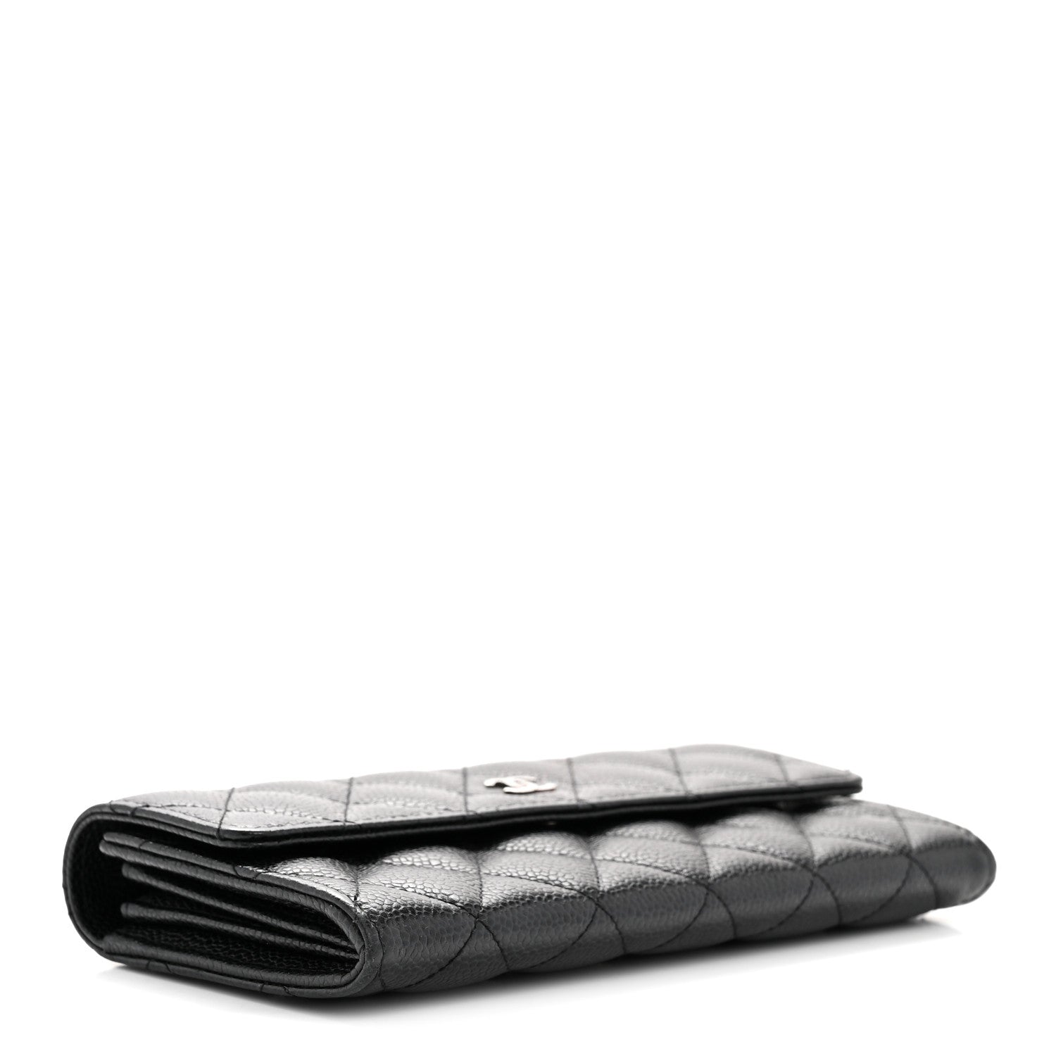 Caviar Quilted Large Gusset Flap Wallet Black