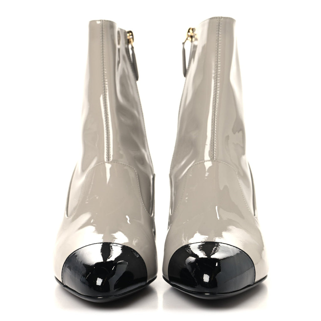 Patent Calfskin Ankle Boots 38.5 Light Gray Black