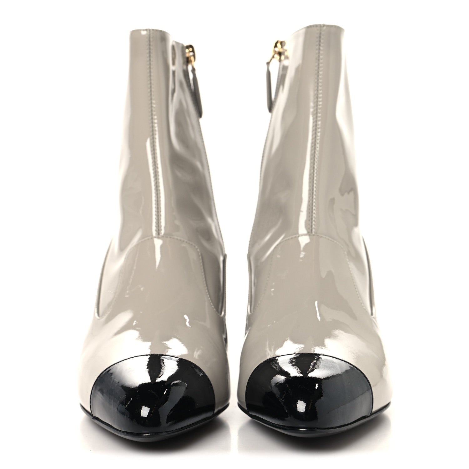 Patent Calfskin Ankle Boots 38.5 Light Gray Black