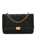 Chanel Lambskin Quilted Boy Wallet On Chain WOC Black